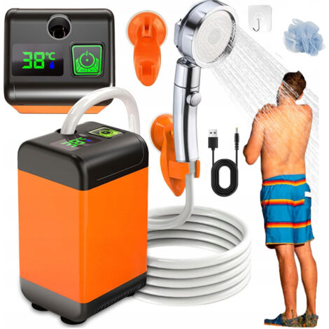 Camping-Duschset, tragbare Campingdusche, wiederaufladbare elektrische Duschpumpe mit 6000 mAh, intelligenter Temperatur und einstellbarem Wasserdruck für Outdoor, Wandern