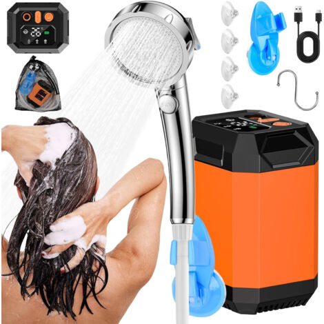 Tragbare Campingdusche Akku mit Pumpe, Camping Dusche mit wiederaufladbarem Akku [5400mAh], Mobile Duschen Außenduschen , für Camping Reisen Garten Autowaschen