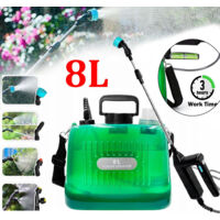 Elektrische Gartenspritze 8L Drucksprüher mit 3 Düsen Verstellbare AutoPump mit Einziehbarer Pflanzenspritze Waschen für Auto Grün