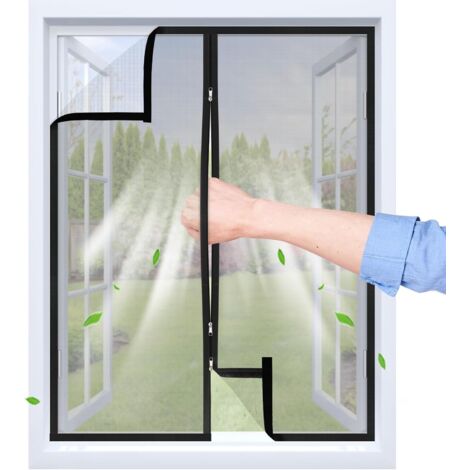 1 Moustiquaire Fenêtre 100x60cm Fermeture Éclair Maille PP Bande Auto-agrippante Noir Universel (1/5)