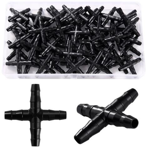 50 Connecteurs en Croix Barbelés à 4 Voies, 4/7mm, Plastique Noir, Raccord D'irrigation, Pour Jardin Et Pelouse