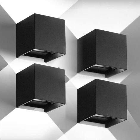 4 Pièces Applique Murale Exterieur Interieur LED, Lampe Exterieur Murale 12W Moderne Noir IP65 Lampe Murale Extérieures 6500K Réglage de l'angle d'éclairage pour Couloir Chambre (1/5)