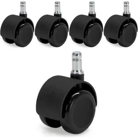 5 roulettes auto-freinantes pour fauteuil de bureau, diamètre 50 mm, tige 11 mm, pour sols durs, parquet, carrelage