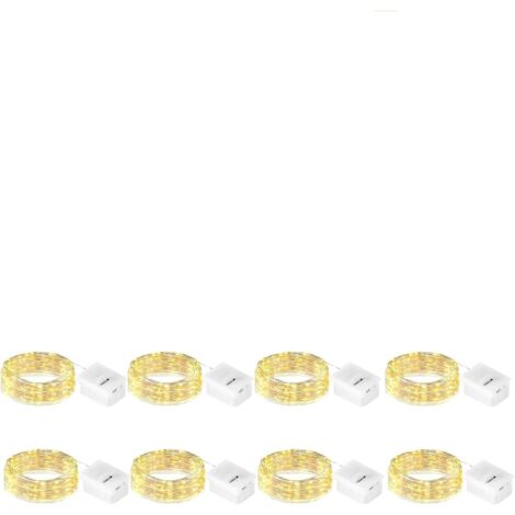 8x guirlande lumineuse led, 2 m 20 led, 3 modes, piles ag13 incluses, blanc chaud, décoration intérieure fête mariage noël (1/5)
