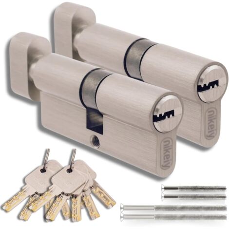 lot de 2 cylindre,45/45 mm,laiton,bouton,clé unique,porte,garage