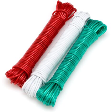 Lot De 3 Cordes À Linge, Acier Plastifié, Diamètre 2,6 Mm, Multicolore, 10 Mètres, Extérieur (1/4)