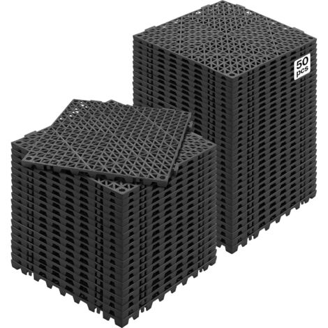 50 Dalles Clipsables PVC 30x30x1,5 cm Noir Antidérapante Drainage Rapide Pour Piscine Terrasse Cuisine Salle De Bain