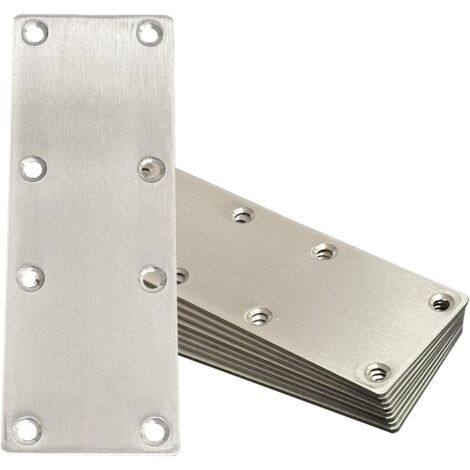 8 Plaques de jonction, Acier inoxydable, 140x50x2mm, Trous fraisés, Fixation bois métal, Réparation menuiserie