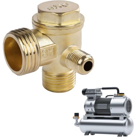 1 Clapet anti-retour 3 voies, Filetage mâle 1/2 pouce, Alliage de zinc, 90 degrés, Pour compresseur à piston (1/5)