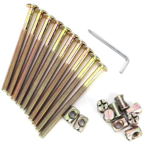 lot de 10 vis à bois m6x65mm, boulons meubles zincés, écrous cruciformes, acier carbone, pour lit bébé, berceau, table (1/5)