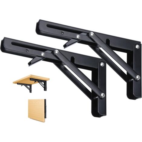 2 Pièces Équerre Pliante, 200mm Acier Noir Support Étagère Murale, Charge 50 Kg Pour Cuisine Garage Bureau (1/5)