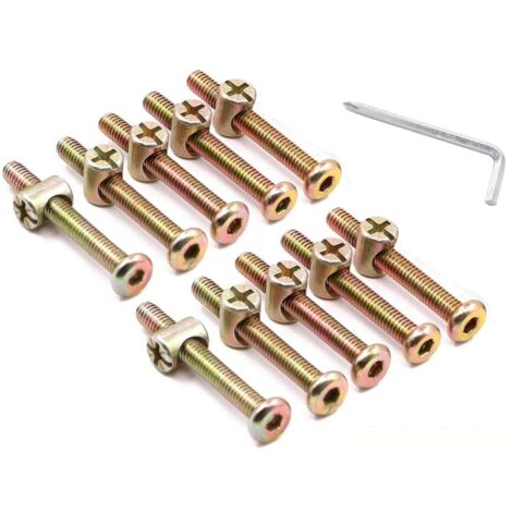 10 pièces boulons m6x50mm, acier carbone, ecrous barillet, clé l, pour meubles, lits, chaises (1/5)