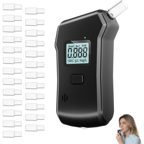 1 Ethylotest Electronique Homologué NF, écran LCD Bleu, 25 Embouchures, pour Maison et Fêtes