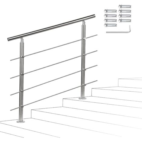 1 rampe d'escalier,acier inoxydable,4 traverses,angle réglable,intérieur et extérieur