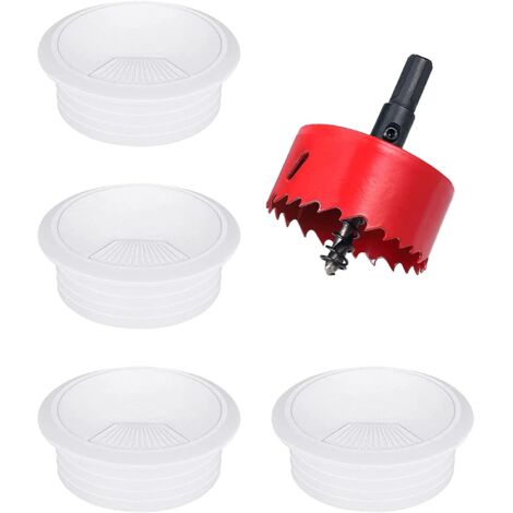 4 pièces passe-câbles, plastique abs, scie cloche métal, 60 mm, pour bureau et table d'ordinateur