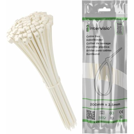 lot de 200 collier de serrage, nylon blanc 200mm x 2,5mm, résistance 8kg, pour organisation câbles maison et bureau (1/5)