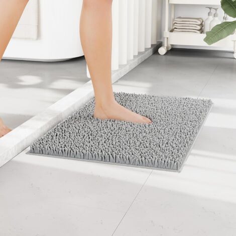 1 Tapis De Bain Chenille Antidérapant, Absorbant 40x60 Cm, Doux Pour Salle De Bain, Gris Clair (1/5)