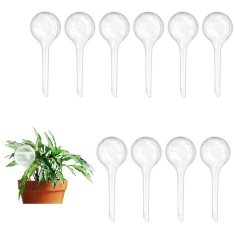 Lot de 10 Globes d'arrosage, dispositif automatique, matériau PVC, transparent, pour plantes intérieur extérieur (1/4)