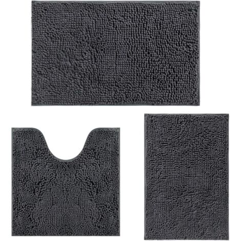 Set De 3 Tapis De Bain, Chenille Ultra Doux, Absorbant, Antidérapant, Pour Salle De Bain