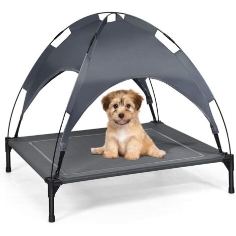 1 lit surélevé pour chien, cadre en acier, maille textilène, auvent amovible, jardin plage camping (1/5)