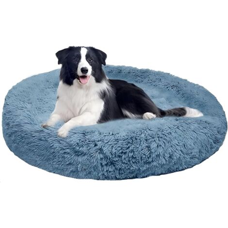 1 coussin chien rond orthopédique, bordure surélevée anti-stress, fourrure synthétique douce, lavable machine, voyage camping (1/5)