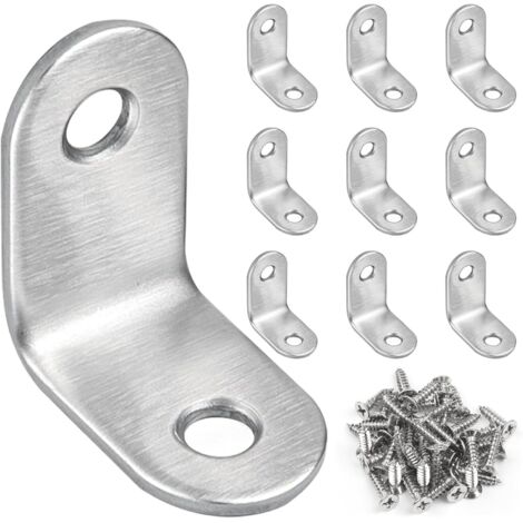 Lot de 10 Équerre Métal, Acier Inoxydable 30x30mm, Angle Droit 90 Degrés, Vis Incluses, Pour Meubles Bois