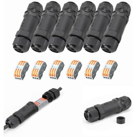 6 pcs connecteur de câble, ip68 étanche, boîte de jonction 3 voies, bornes à levier, pour extérieur (1/5)