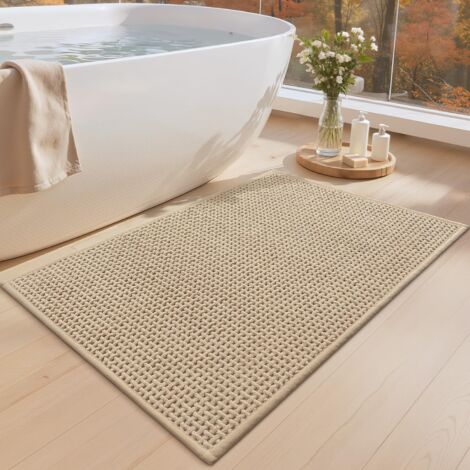 1 Tapis De Bain Chenille Antidérapant 60x90cm Absorbant Séchage Rapide Pour Douche Baignoire Beige (1/5)