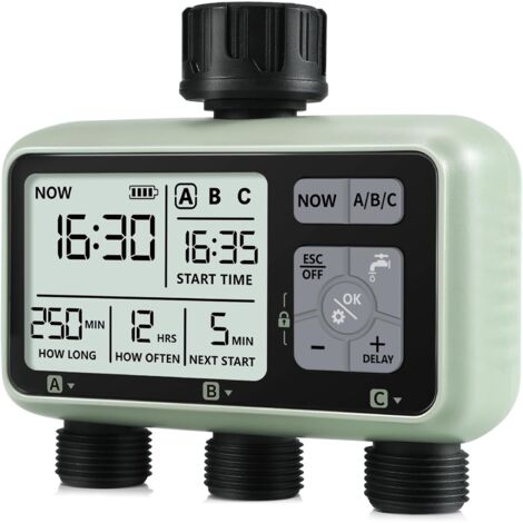 1 Programmateur Arrosage, 3 Zones Indépendantes, Laiton, IP65, Nylon Renforcé, Jardin, Pelouse (1/5)