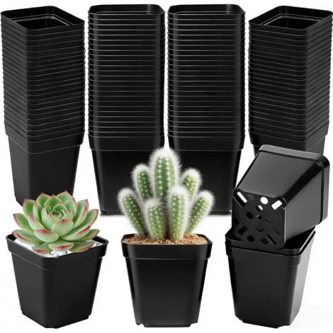 Lot de 100 Godets pour Semis, Trou de Drainage, Plastique Noir, Jardin Intérieur