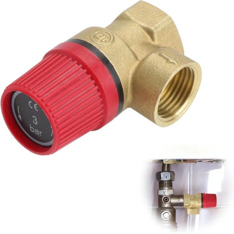 1 Soupape de sécurité, laiton, 3 bar, filetage intérieur 1/2", joint NBR, pour chauffe-eau, chaudière, système de chauffage (1/5)