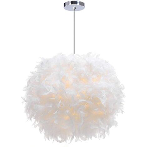 Lustre Suspension Plume - 1 Unité - Blanc - Douille E27 - Salon Chambre - Ø35cm H30cm (1/5)