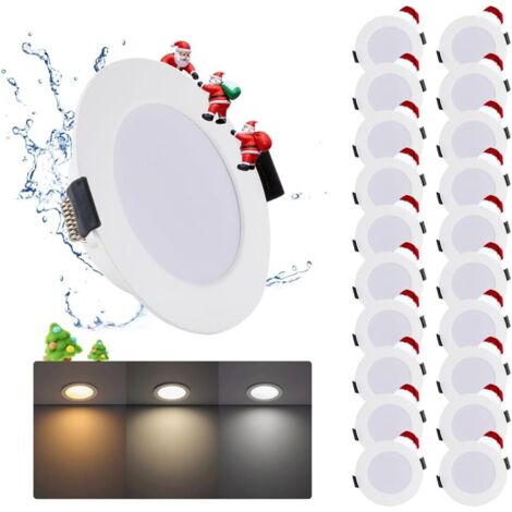 Lot de 20 Spot LED Encastrable - 5W - IP44 - 3 Couleurs Réglables - Pour Salle de Bain et Cuisine - 80mm