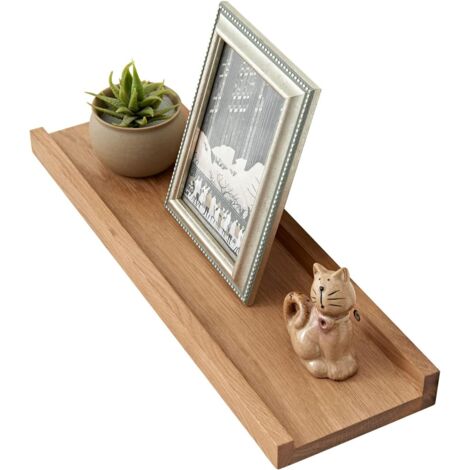 1 Étagère Flottante, Bordure Anti-chute, Chêne Massif, 50cm, Salon, Bureau, Cuisine (1/5)