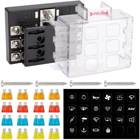 1 Boîte Fusibles 6 Voies, PBT Ignifuge, Couvercle PC Transparent, Pour Auto Bateau (1/5)