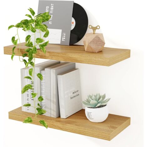 Lot de 2 Étagère Flottante, Bois Ingénierie, Profondeur 23,5cm, Pour Salon Cuisine Bureau (1/5)
