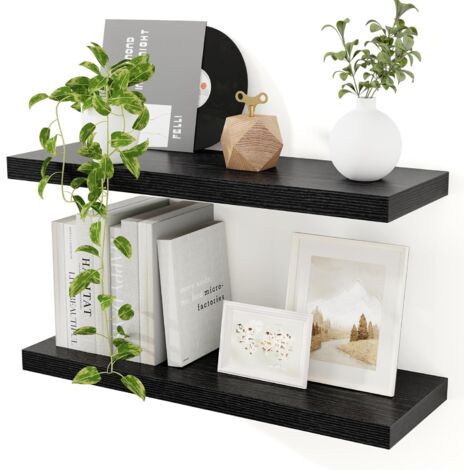 Lot de 2 Étagère Flottante, Bois MDF Noir, 60 cm Longueur, 23,5 cm Profondeur, Pour Salon Cuisine Bureau (1/5)