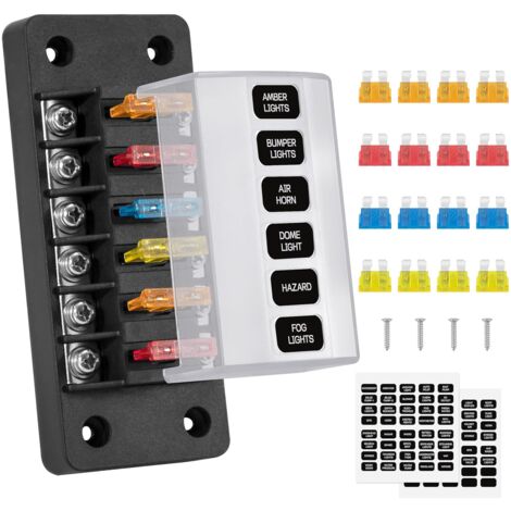 1 Boîte Fusibles 6 Voies, Pbt Ignifuge, Couvercle Pc Transparent, Cuivre Nickelé, Pour Auto Bateau (1/5)