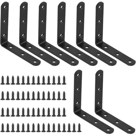 Lot de 63 Équerres, 8 Supports Angle L, Acier Inoxydable Noir, Vis M4, Pour Meubles Bois (1/5)