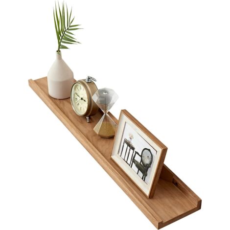 1 Étagère Flottante, Bois Massif Chêne 90cm, Bord Anti-chute, Charge 22kg, Pour Salon Cuisine Bureau (1/5)