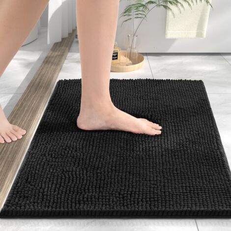 1 Tapis De Bain Chenille 60x40cm Antidérapant Absorbant Lavable Pour Douche Salle De Bain Noir (1/5)