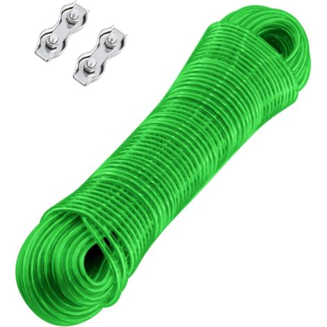 1 Corde à linge, 30m, Noyau en acier, Revêtement PVC, 2 Tendeurs, Charge 120kg, Jardin Balcon (1/5)