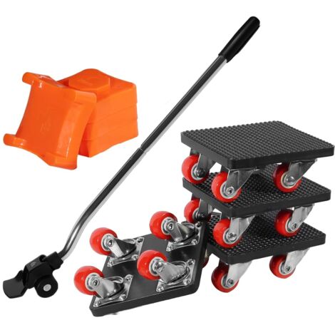 Lot De 9 Kit De Déplacement, 1 Tige Extensible 62cm, 4 Roulettes 360°, 4 Cales Support, Charge 500kg Pour Meubles Lourds