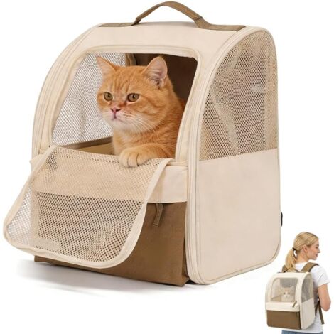 1 Sac à dos pour animal de compagnie, pliable, fenêtre en maille, tissu Oxford imperméable, support dorsal rembourré, randonnée voyage (1/5)