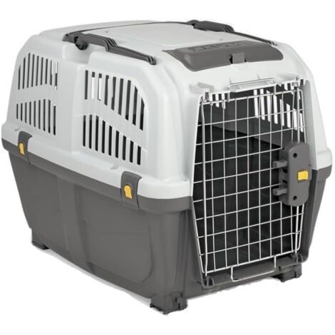 1 Caisse de transport pour chien, norme IATA, porte en métal galvanisé, poignée ergonomique, compartiment documents, voyage avion train voiture