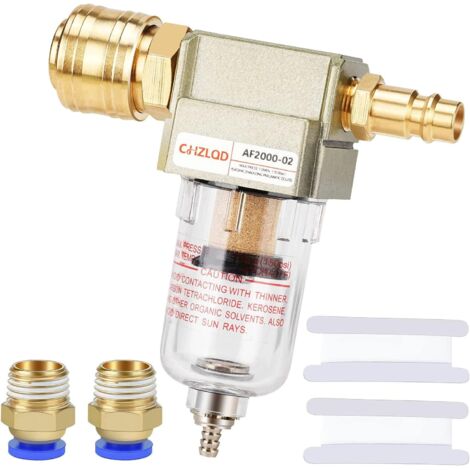 1 Filtre à air comprimé 1/4", Séparateur d'eau, Cuivre, Raccord rapide, Pour compresseur et outils pneumatiques (1/5)