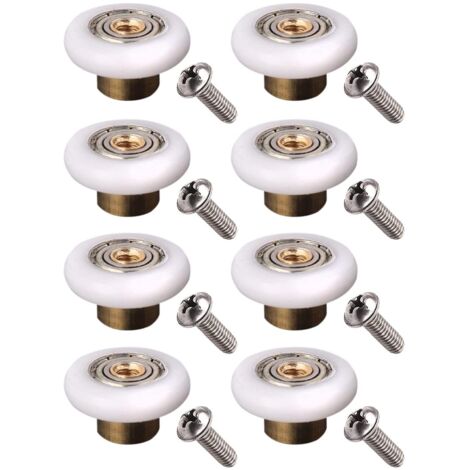 8 Rouleaux pour porte de douche, 19 mm, Nylon, Acier inoxydable, Vis incluses, Cabine vapeur (1/5)