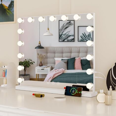 1 Miroir, 60 x 52 cm, éclairage LED variable, miroir grossissant 10x, écran tactile, port USB, salle de bain (1/5)
