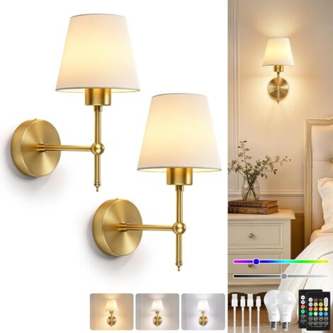 2 Packs Applique Murale LED Rechargeable USB Dorée 3 Températures Couleur Télécommande Pour Chambre Salon (1/5)