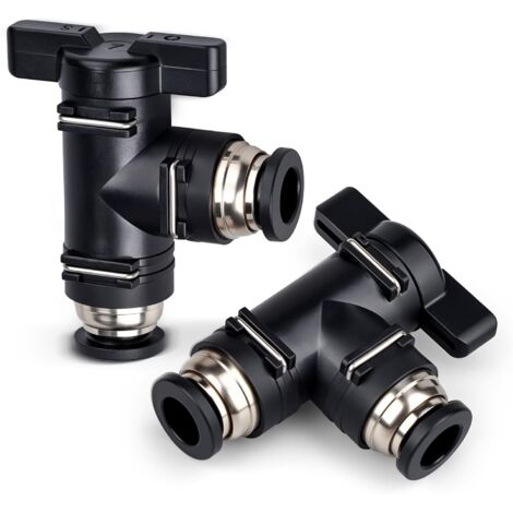 2 Pcs Vanne à bille, Raccord rapide, 4mm, Contrôle débit air, Tuyau PU Nylon PE, Automatisation industrielle (1/5)